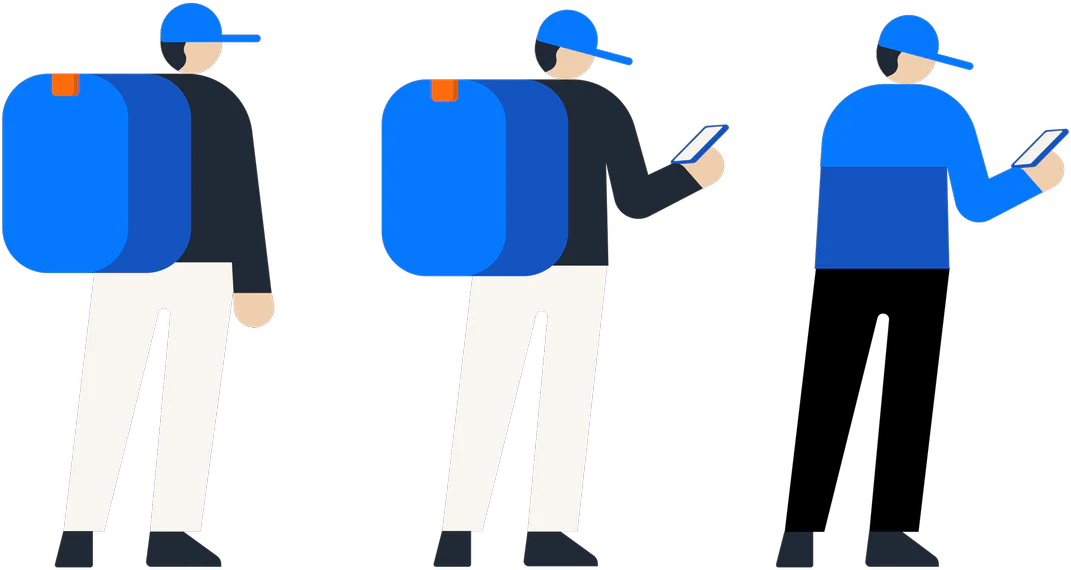 Illustration of Amazon delivery drivers walking.