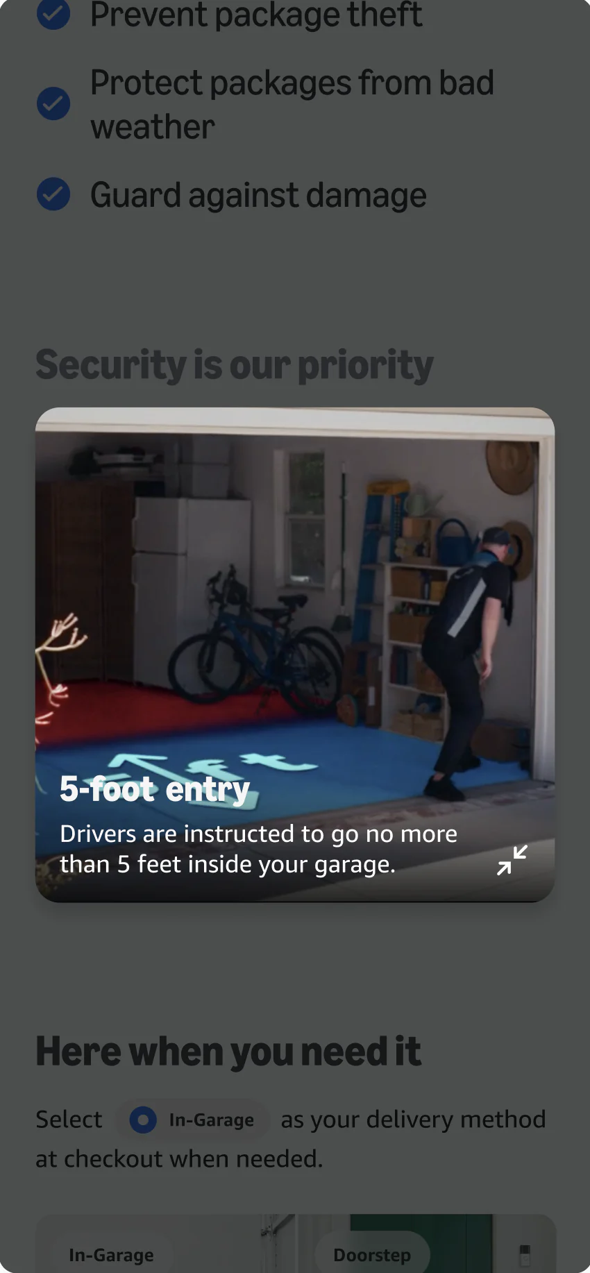 Expanded security pop-out: camera and visibility options.