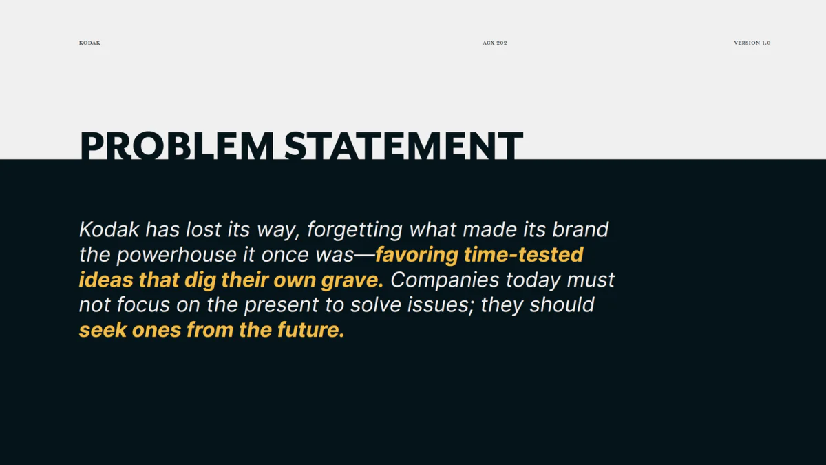 Kodak problem statement slide.